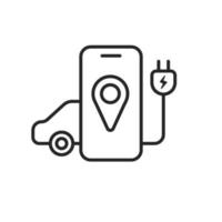 EV charging app icon. Digital application to find charging stations for electric vehicle. Thin line color symbols. Vector