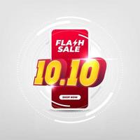 venta flash 10.10 día de compras en el concepto de aplicación móvil. Diseño de plantilla de banner de venta flash 10.10 para redes sociales y sitio web. vector