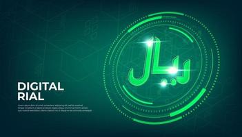 Digital Rial currency sign, CBDC currency futuristic digital money on green abstract technology background, vector. vector