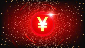 moneda digital de yuan chino, dinero digital futurista de moneda de yuan sobre fondo de tecnología abstracta roja, vector. vector