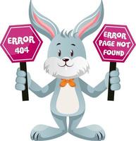 Bunny con signo de error 404, ilustración, vector sobre fondo blanco.