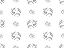 hamburguesa, caricatura, carácter, seamless, patrón, blanco, plano de fondo vector