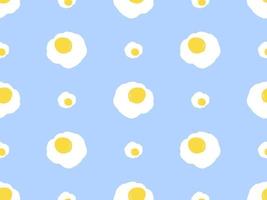 Fried egg cartoon character seamless pattern on blue background vector