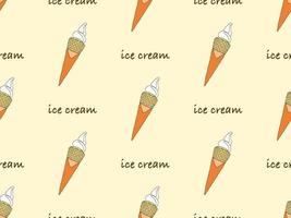 Ice cream cartoon character seamless pattern on yellow background vector