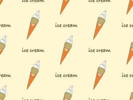 Ice cream cartoon character seamless pattern on yellow background vector