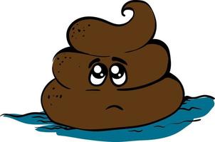 Sad little poop, illustration, vector on white background.