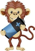 Monkey with battery, illustration, vector on white background.