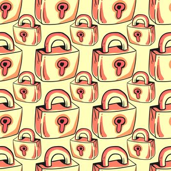 Locks pattern, seamless pattern on orange background. vector