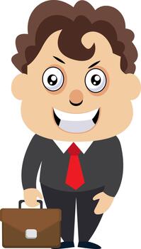 Man with suitcase, illustration, vector on white background.