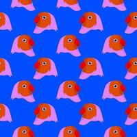 Red bird head, seamless pattern on dark blue background. vector