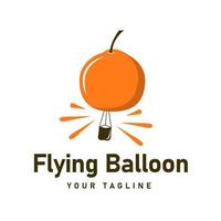 Unique orange orange fruit shaped balloon flying in the air illustration logo, hot air balloon vector