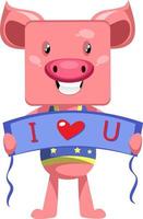 Pig in love, illustration, vector on white background.
