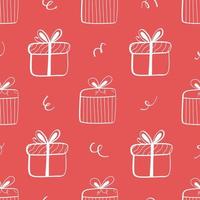 Holiday seamless pattern. Hand drawn doodle Christmas, New Year or Birthday gift boxes. Xmas background. New year wallpaper. Wrapping paper. vector