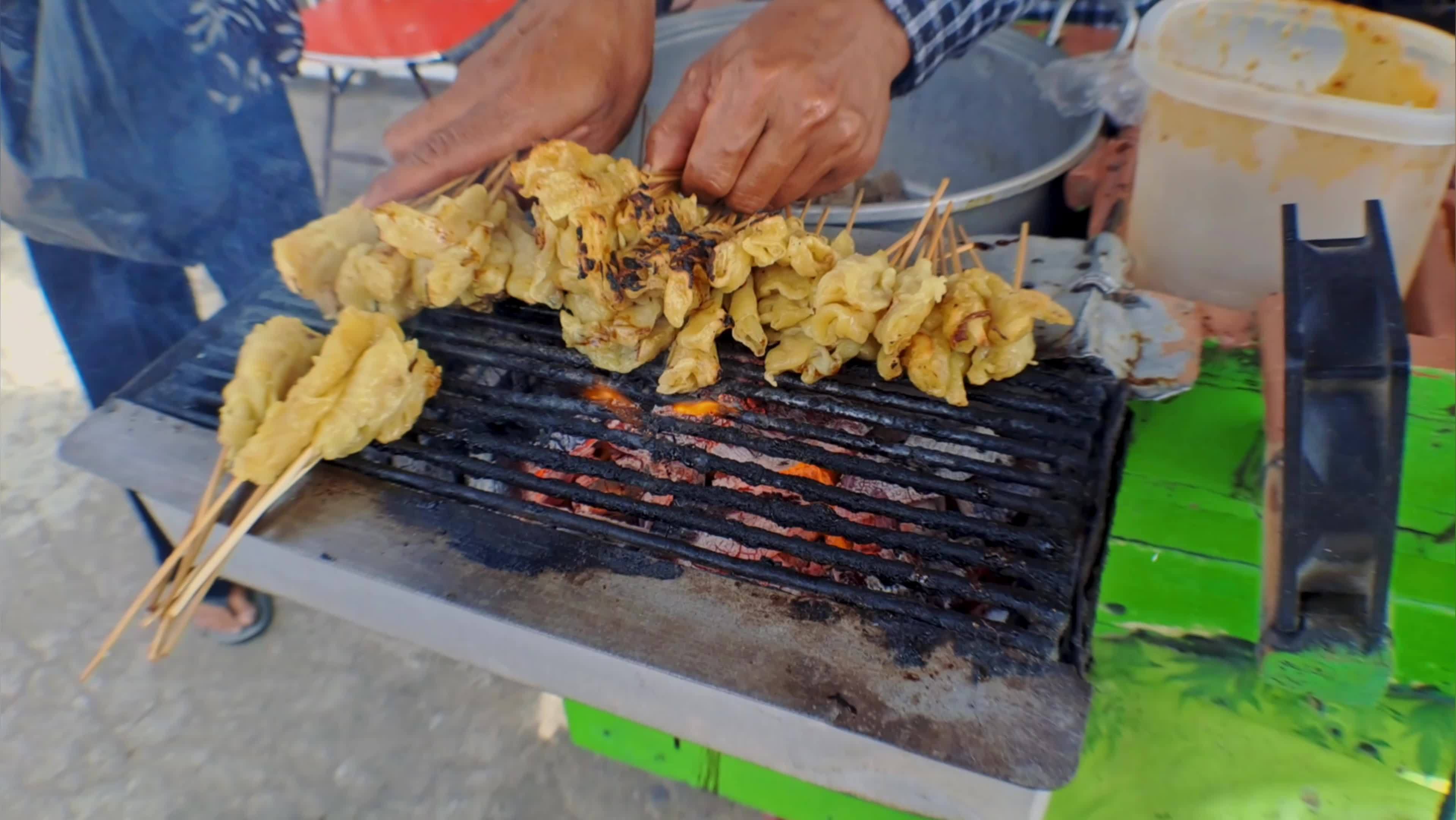Street Food satay tofu sate tahu, Tofu grilled with soy sauce, the