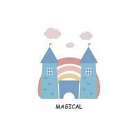 Print with magic Castle. Vector illustration on a white background. For posters, invitations, banners, printing on the pack, printing on clothes, fabric, wallpaper.