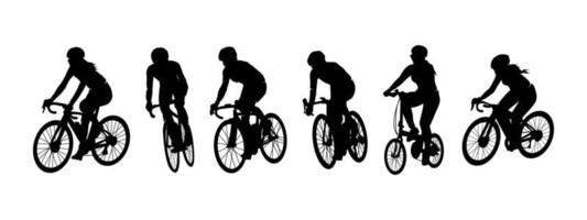 Collection silhouette of people use bicycle vector