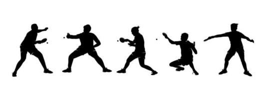 Collection of table tennis player silhouettes vector
