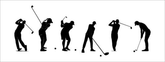 Golf player silhouette collection vector