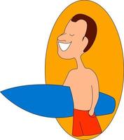 Man going to surf, illustration, vector on white background.