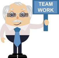 Old man with team work sign, illustration, vector on white background.