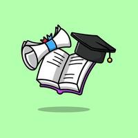 libro con sombrero de graduación y certificado ilustración de iconos de vector de dibujos animados. concepto de caricatura plana. adecuado para cualquier proyecto creativo.