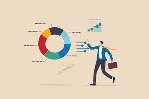 Investment portfolio adjustment, asset allocation rebalance, change financial plan due to economic recession, inflation and interest rate concept, businessman fund manager adjust portfolio pie chart. vector