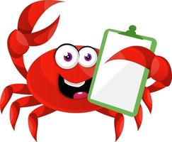 Crab with schedule note, illustration, vector on white background.