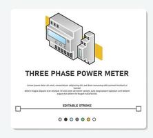 Three Phase Energy Power Meter Branch Feeder Monitoring Simple Vector Editable Stroke