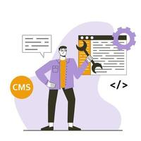 concepto de desarrollo cms. diseño de concepto de sistema de gestión de contenido. ilustración vectorial plana vector