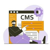 CMS development concept. Web-site content administration concept. Flat vector illustration
