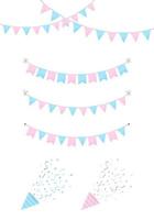 Set of garlands and firecrackers for gender reveal or baby shower invitation, banner. vector