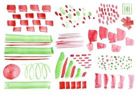 trazos de pincel de acuarela de colores. fondo de textura de mancha abstracta dibujada a mano. Manchas navideñas rojas y verdes de forma diferente. foto