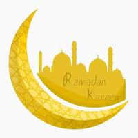 Editable Isolated Golden Styles of Mosque Silhouette and Patterned Crescent Moon Vector Illustration for Ramadan Kareem and Eid Mubarak Design Concept