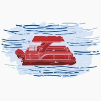 Editable Three-Quarter Top Side View Pontoon Boat on Wavy Water Vector Illustration in Flat Brush Strokes Style for Artwork Element of Transportation or Recreation Related Design
