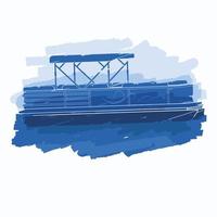 Editable Isolated Flat Brush Strokes Style Semi-Oblique Side View Pontoon Boat on Calm Water Vector Illustration for Artwork Element of Transportation or Recreation Related Design