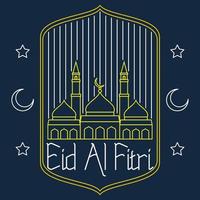 Editable Eid Al-Fitri Mubarak Concept With Night Scene of Mosque Silhouette Vector Illustration in Outline Style for Artwork Element of Islamic Holy Festival Design Concept