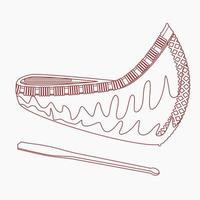 Editable Isolated Front Side Oblique View Native American Canoe With Paddle Vector Illustration in Outline Style for Transportation or Traditional Culture and History Related Design