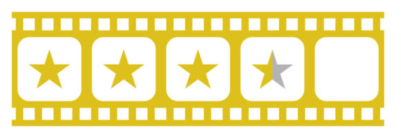 Visual of the Five 5 Star Sign in the Film Stripe Silhouette. Star Rating Icon Symbol for Film or Movie Review, Pictogram, Apps, Website or Graphic Design Element. Rating 3,5 Star. Format PNG