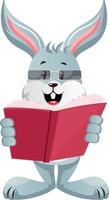 Bunny with book, illustration, vector on white background.