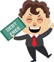 Man is debt free, illustration, vector on white background.