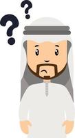 Arab with question marks, illustration, vector on white background.