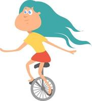 Girl on monocycle, illustration, vector on white background