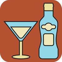 Martini bottle with glass, illustration, vector on a white background.