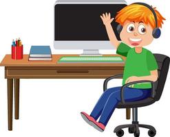 A boy sitting in front of computer vector