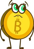 Sad bitcoin, illustration, vector on white background