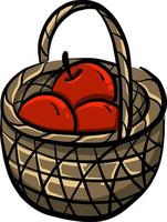 Red apples in basket , illustration, vector on white background