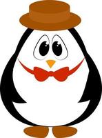 Pingüino con sombrero, ilustración, vector sobre fondo blanco.