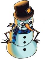 A snow man with a long nose, illustration, vector on white background.