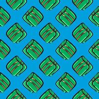 Green wallet with stripes ,seamless pattern on blue background. vector