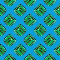 Green wallet with stripes ,seamless pattern on blue background. vector